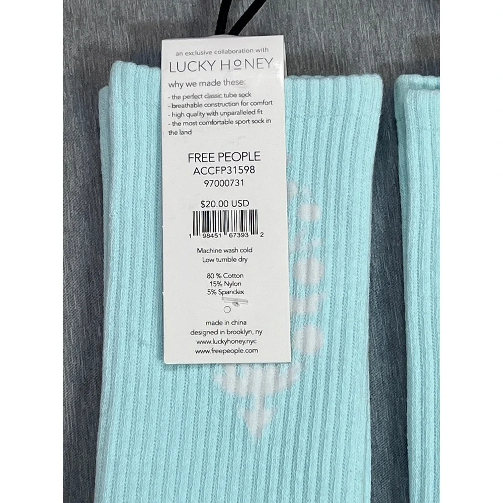 FP Movement Lucky Honey Last Lap Tube Socks Mint Aqua 3 Pair Set NEW